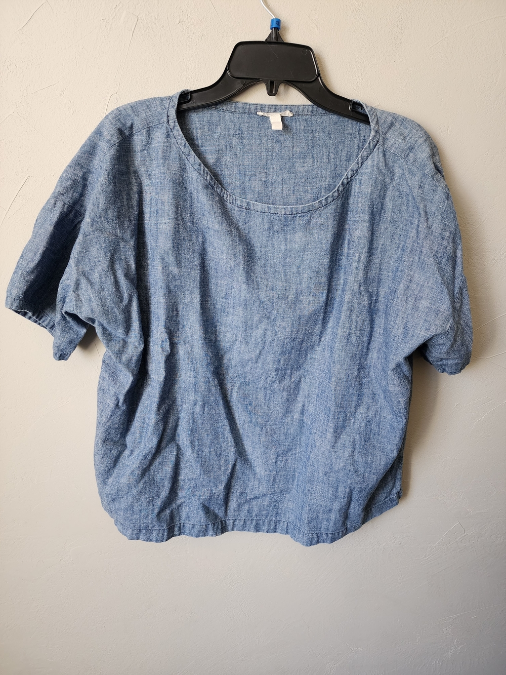Eileen Fisher Chambray Blue Short-Sleeve Linen-Blend Top